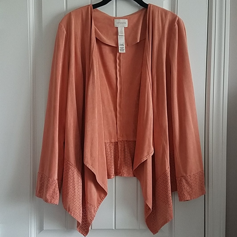 Faux suede laser cut edging Chico's jacket size 2